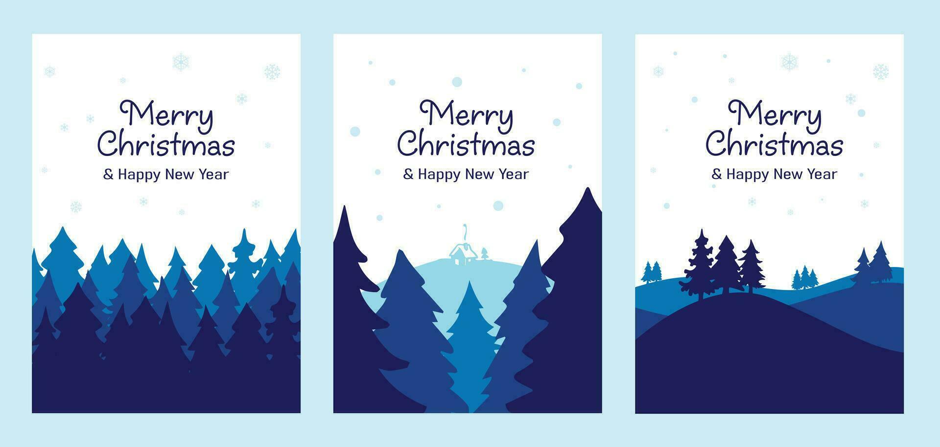 Simple blue colour Christmas cards. Monochromatic vector illustration.