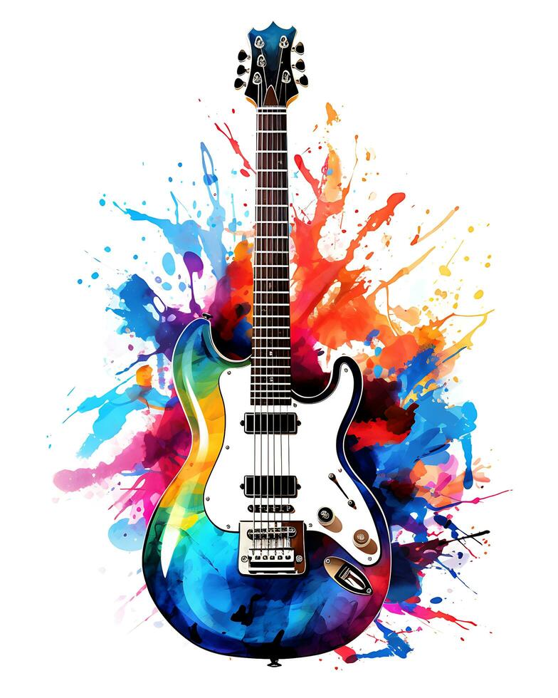 AI generated View of a watercolor guitar Design photo