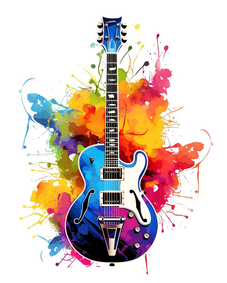 AI generated View of a watercolor guitar Design photo