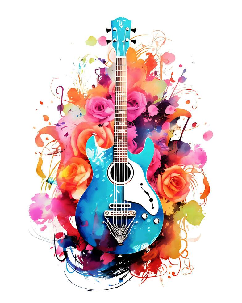 AI generated View of a watercolor guitar Design photo