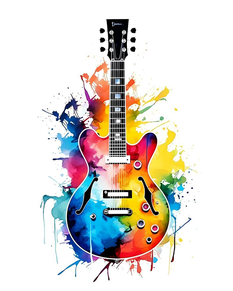 AI generated View of a watercolor guitar Design photo