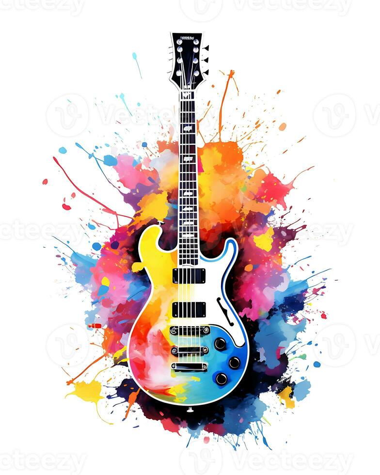 AI generated View of a watercolor guitar Design photo