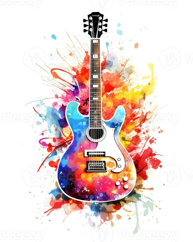 AI generated View of a watercolor guitar Design photo