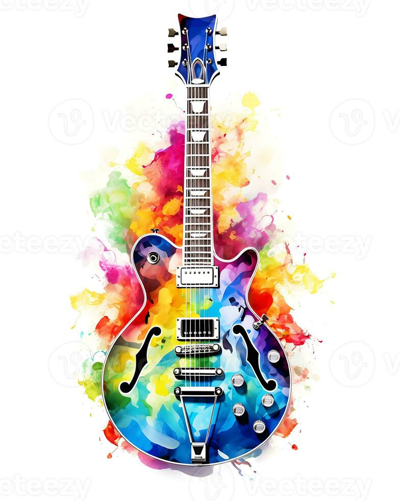 AI generated View of a watercolor guitar Design photo