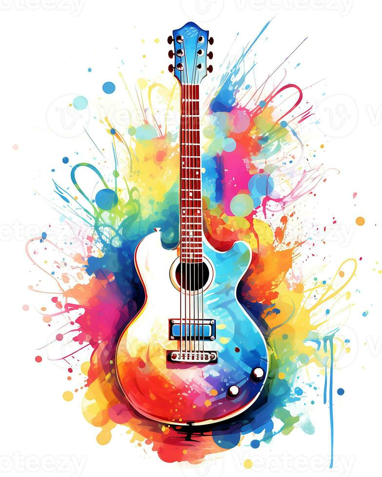 AI generated View of a watercolor guitar Design photo