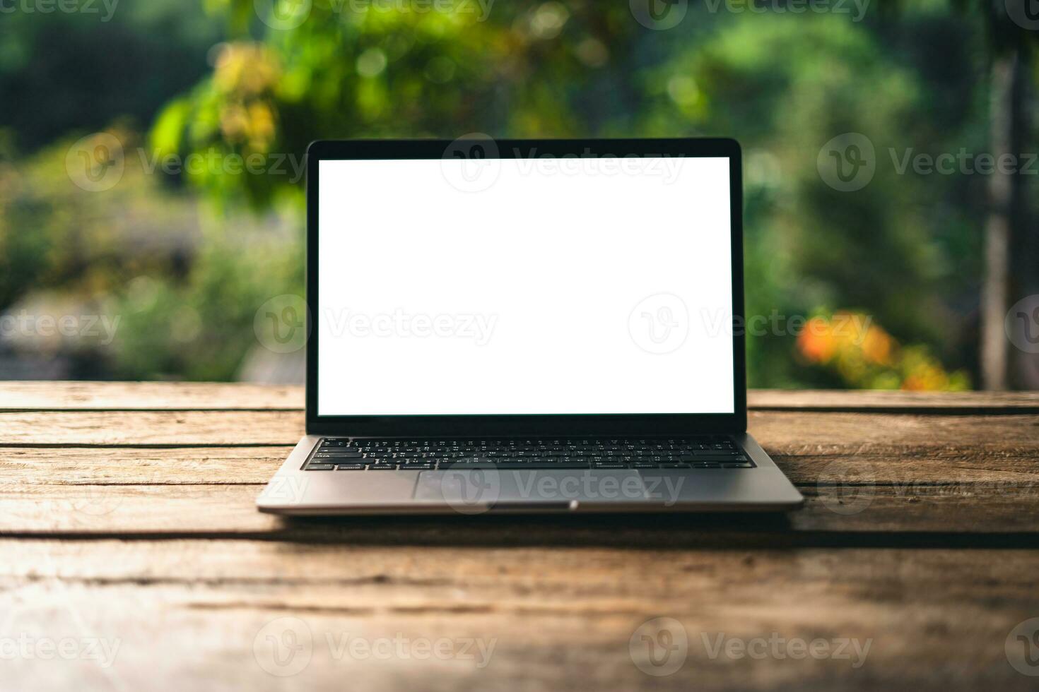 Notebook computer on the balcony photo