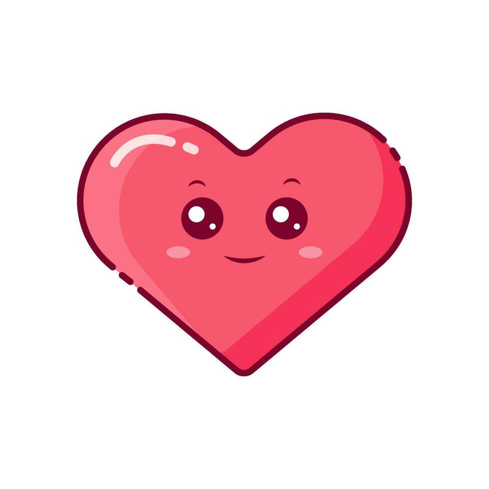 Cute pink heart with kawaii eyes for valentine's day. Cartoon character. Modern Flat Style vector