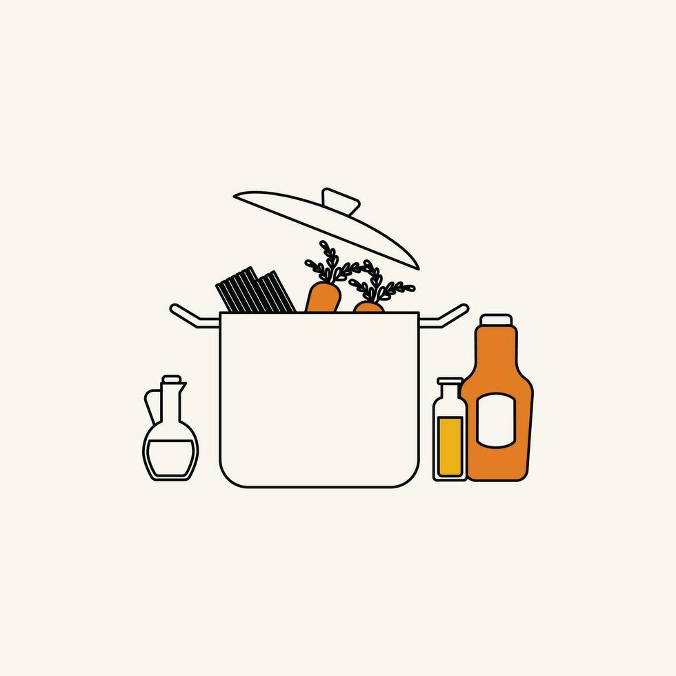 Kitchen utensils in a pot. Vector illustration in flat style