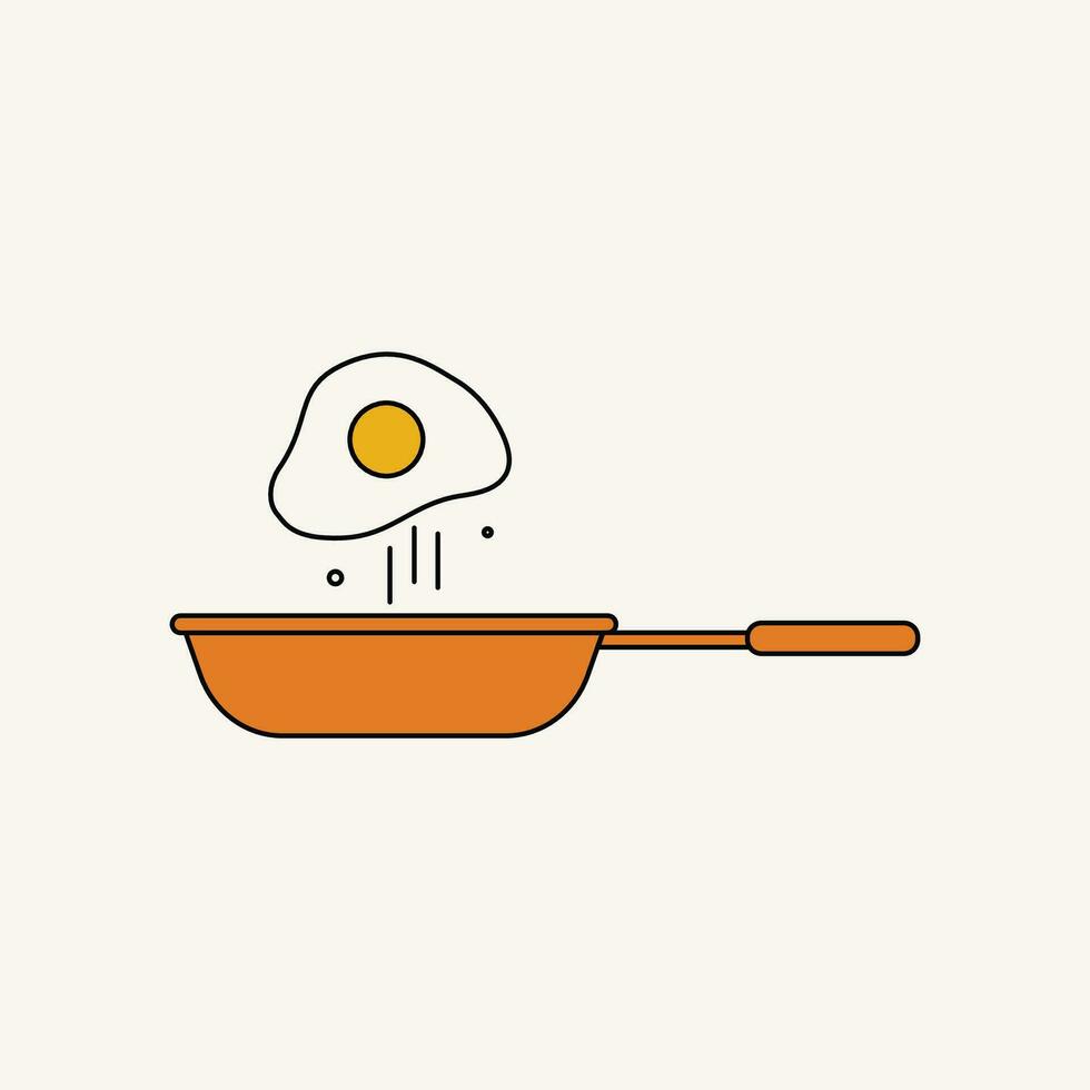 Frying pan with fried egg. Flat design. Vector illustration.