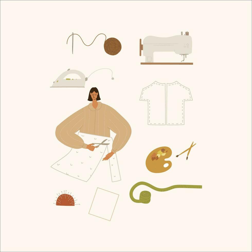 Sewing, sewing and needlework concept. Vector illustration.