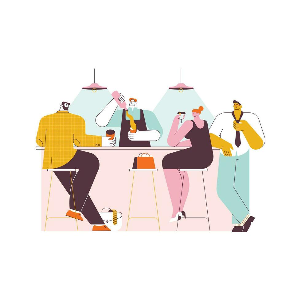 Man and woman sitting at the table and writing notes. Flat vector illustration