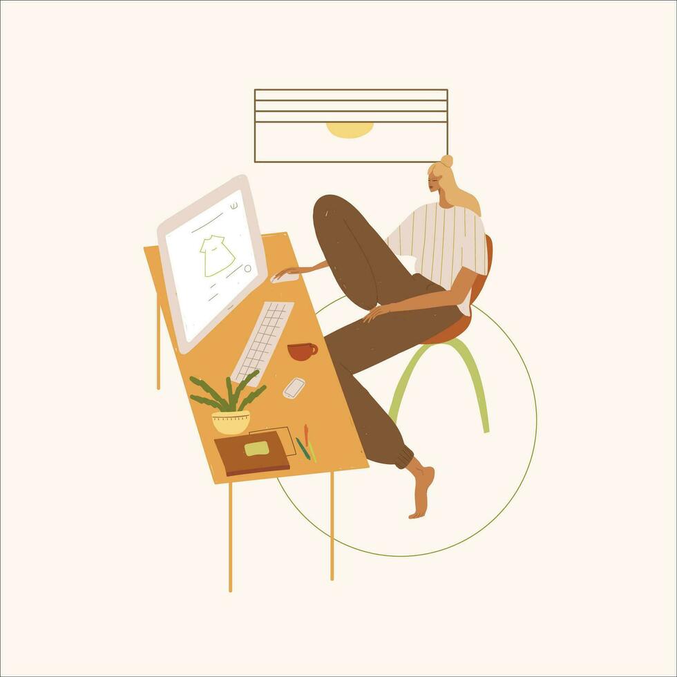 Working at home. Freelance, remote work concept. Vector illustration