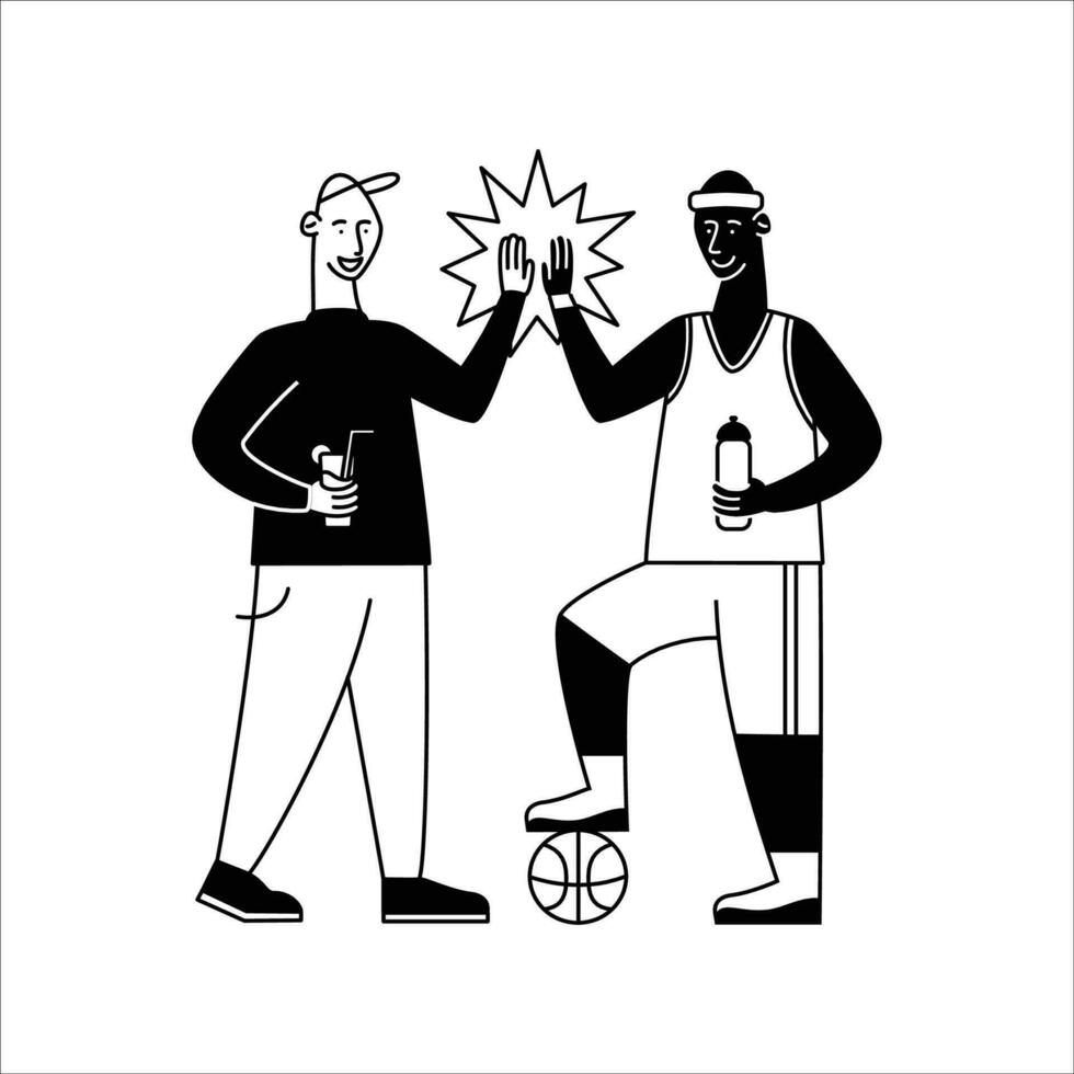 dos hombres con cerveza y un bomba. vector ilustración en plano estilo