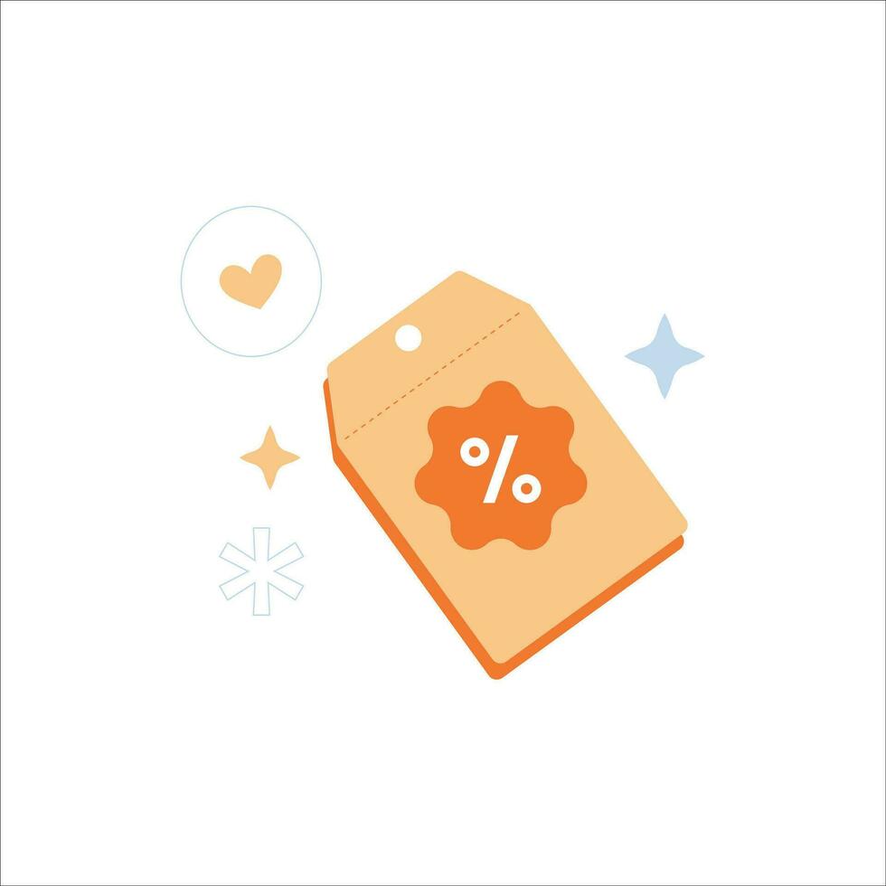 Discount tag flat color icon on white background with heart and star vector