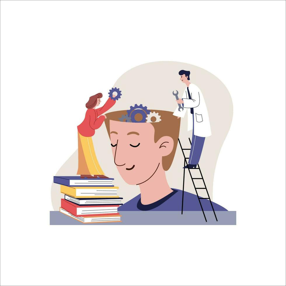 Psychotherapist working with patient. Mental health concept. Vector illustration in cartoon style