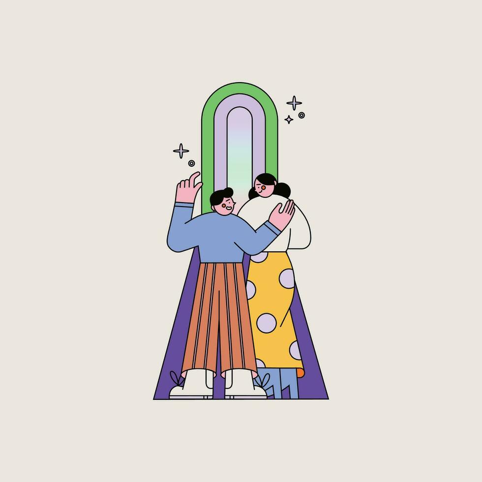 Couple in love hugging. Vector illustration in flat cartoon style.