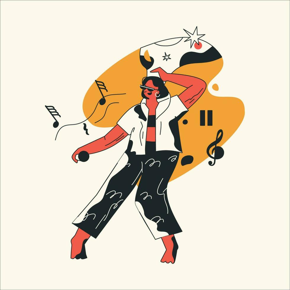 Vector illustration of a young woman dancing flamenco with notes.