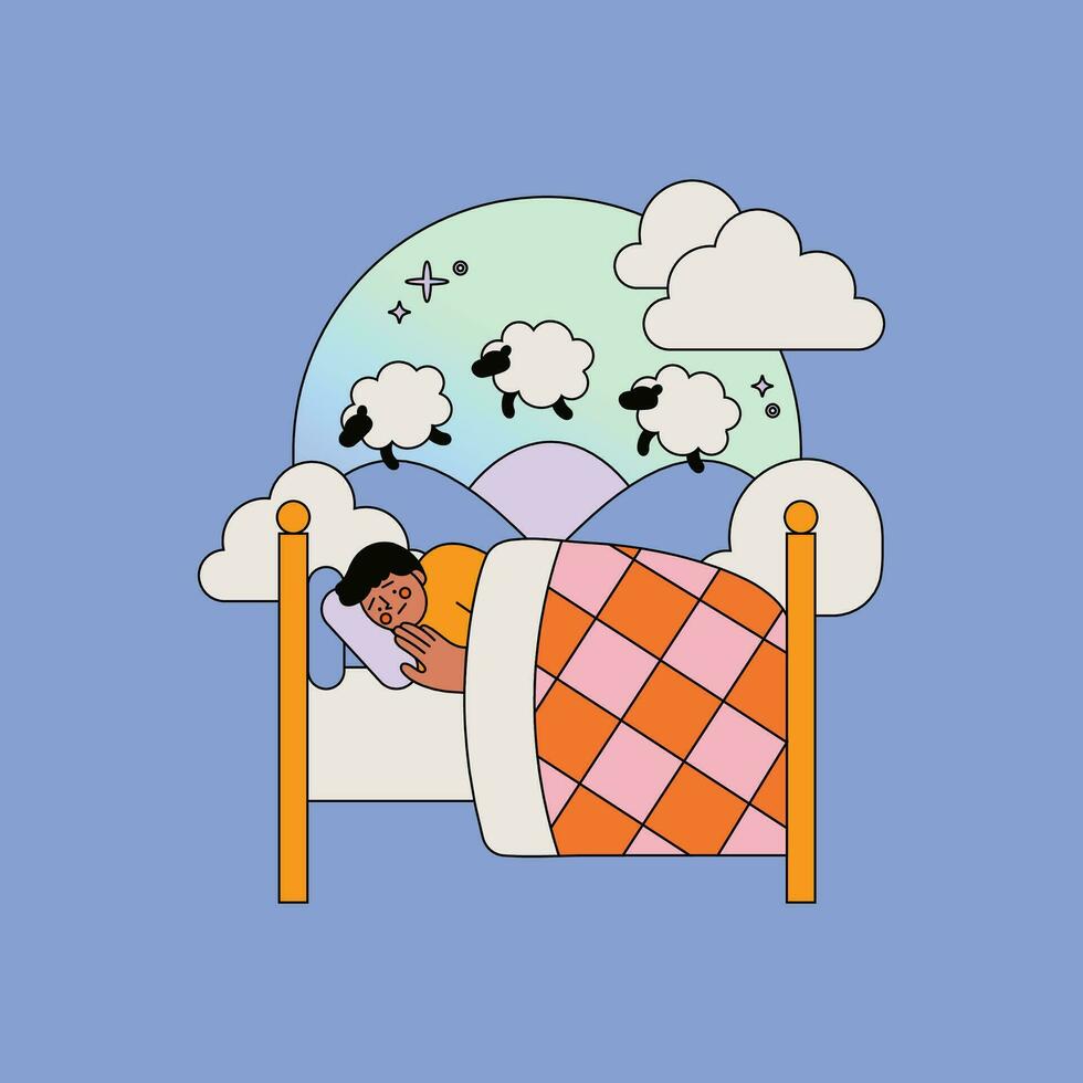 Illustration of a boy sleeping in the bed. Vector illustration.