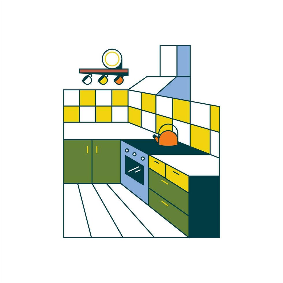 Kitchen interior flat icon on white background. Vector illustration.