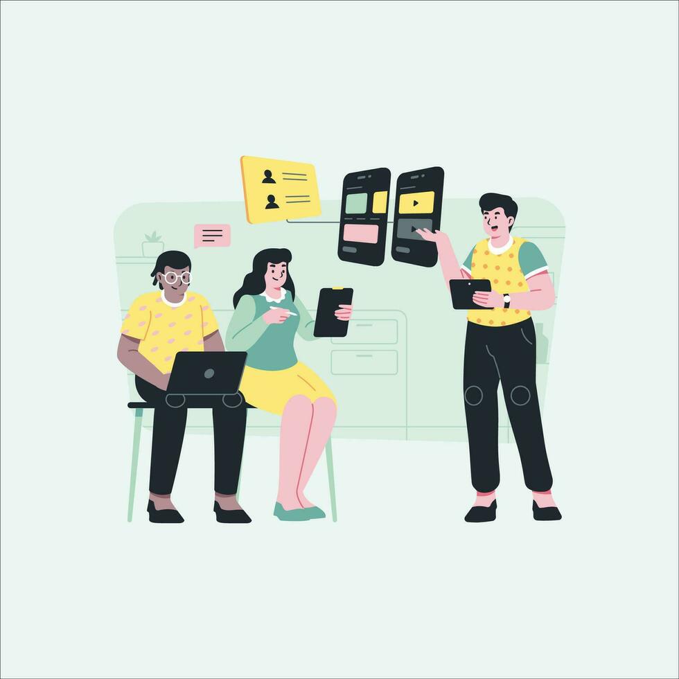 personas utilizando móvil Los telefonos y artilugio a hogar. plano vector ilustración.