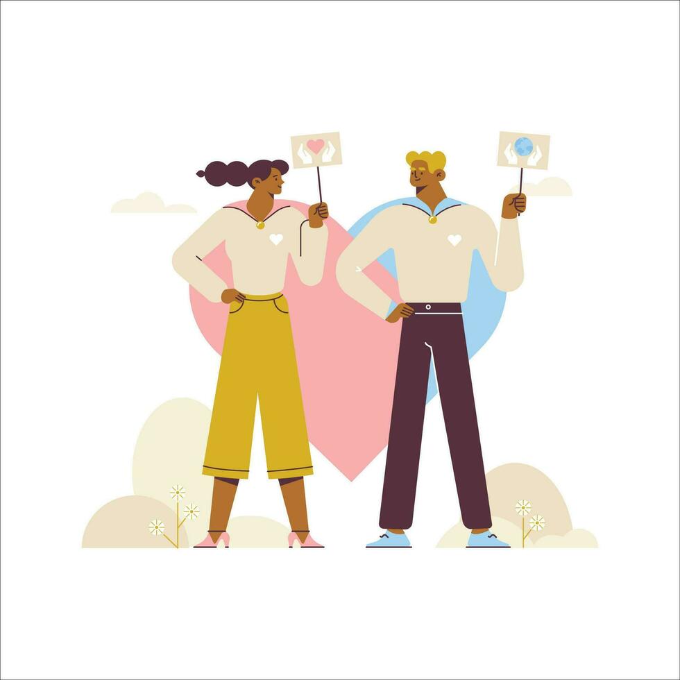 Male and female characters in love. Man and woman in love. Vector flat illustration