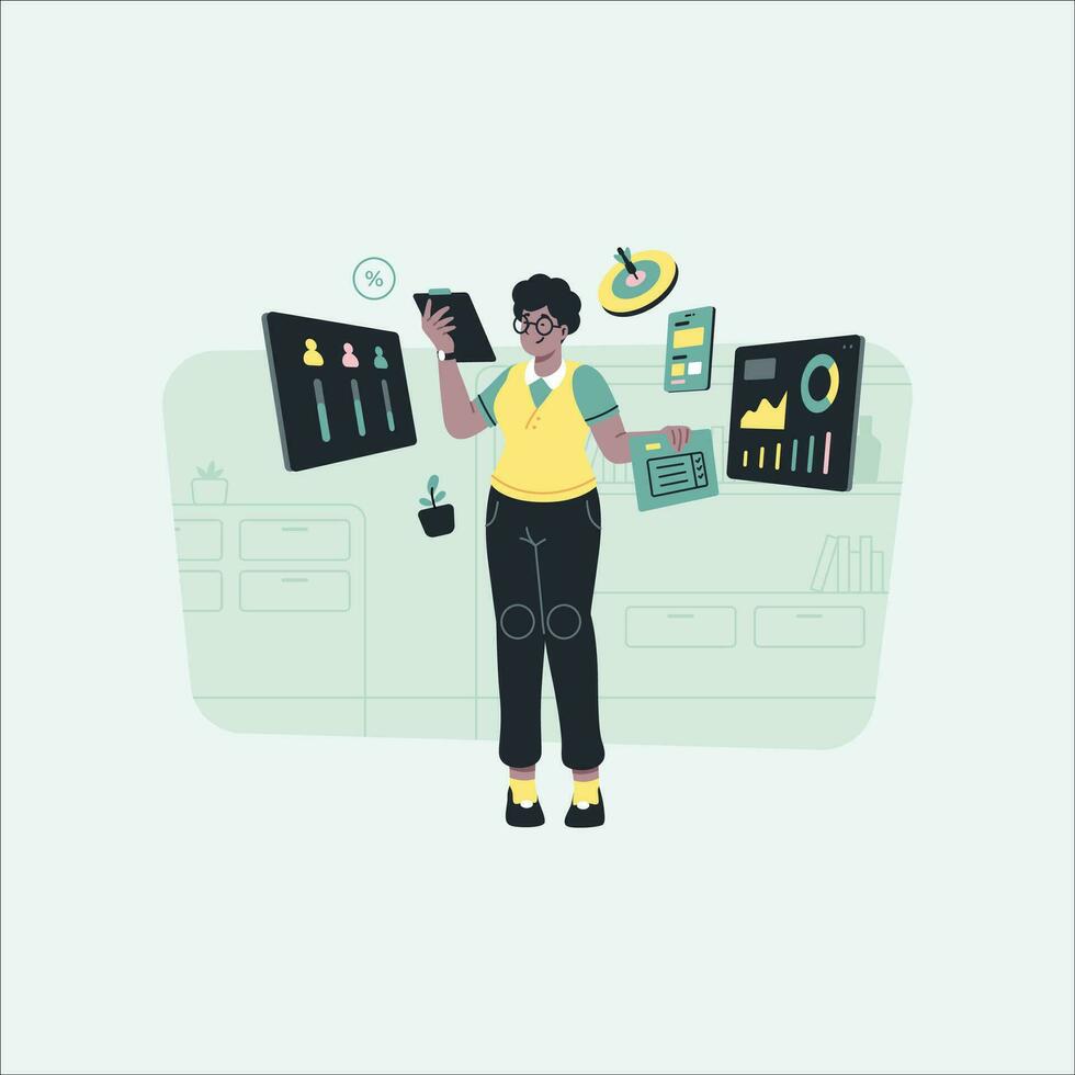 Vector illustration of a man using tablet computer. Flat style design.
