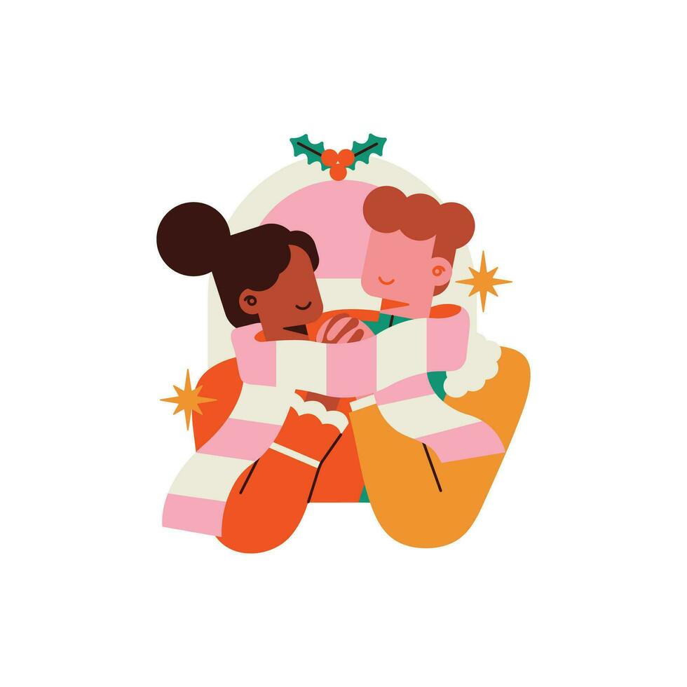 Happy family sitting together and hugging. Vector illustration in cartoon style.