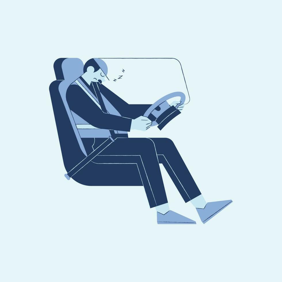Businessman sleeping on the car seat. Flat style vector illustration.