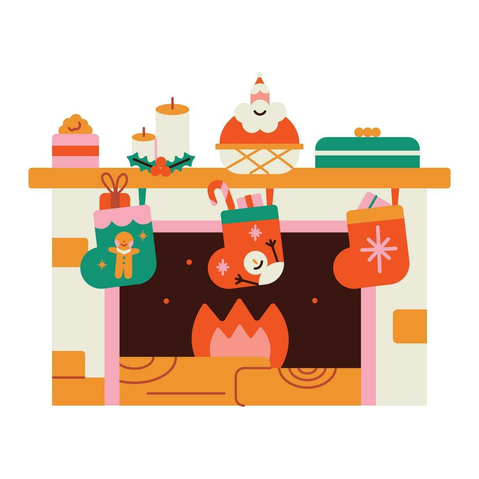 Navidad hogar con regalos y Papa Noel noel vector ilustración en plano estilo