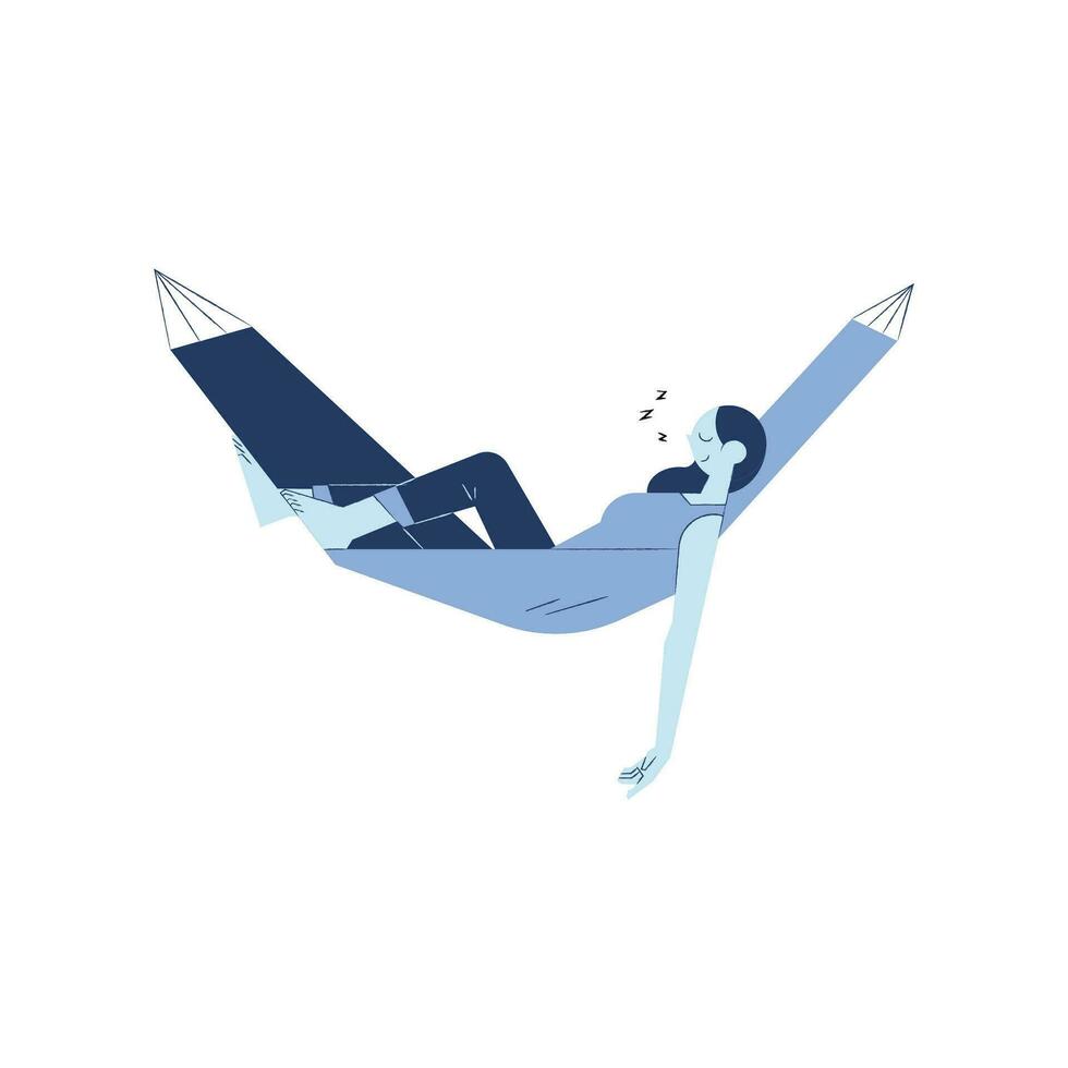 Woman sleeping in hammock. Vector illustration in flat cartoon style.