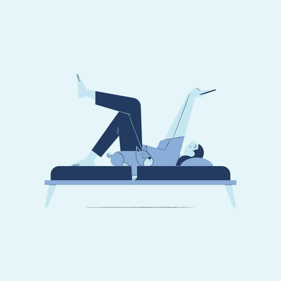 Man sitting on chair and reading book. Flat style vector illustration.