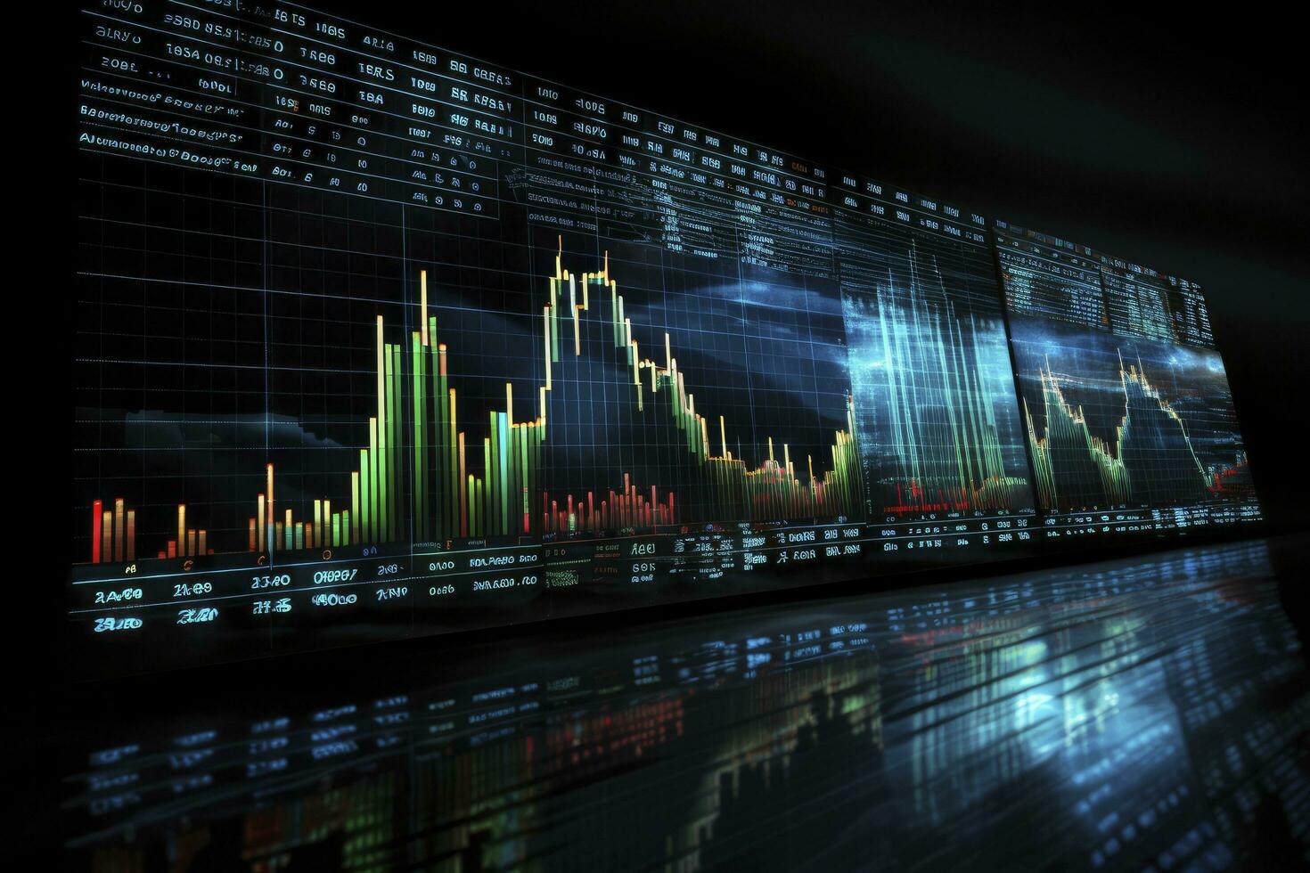 AI generated Digitally Generated Currency and Exchange Stock Chart for Finance and Economy Based Computer Software and Coding Display. AI Generated photo