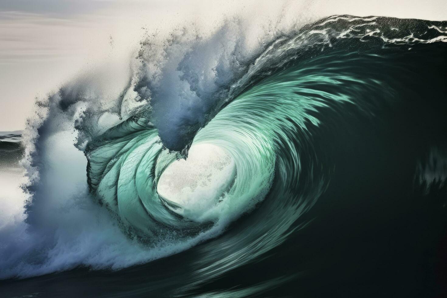 AI generated Extreme close up of thrashing emerald ocean waves. AI Generated photo