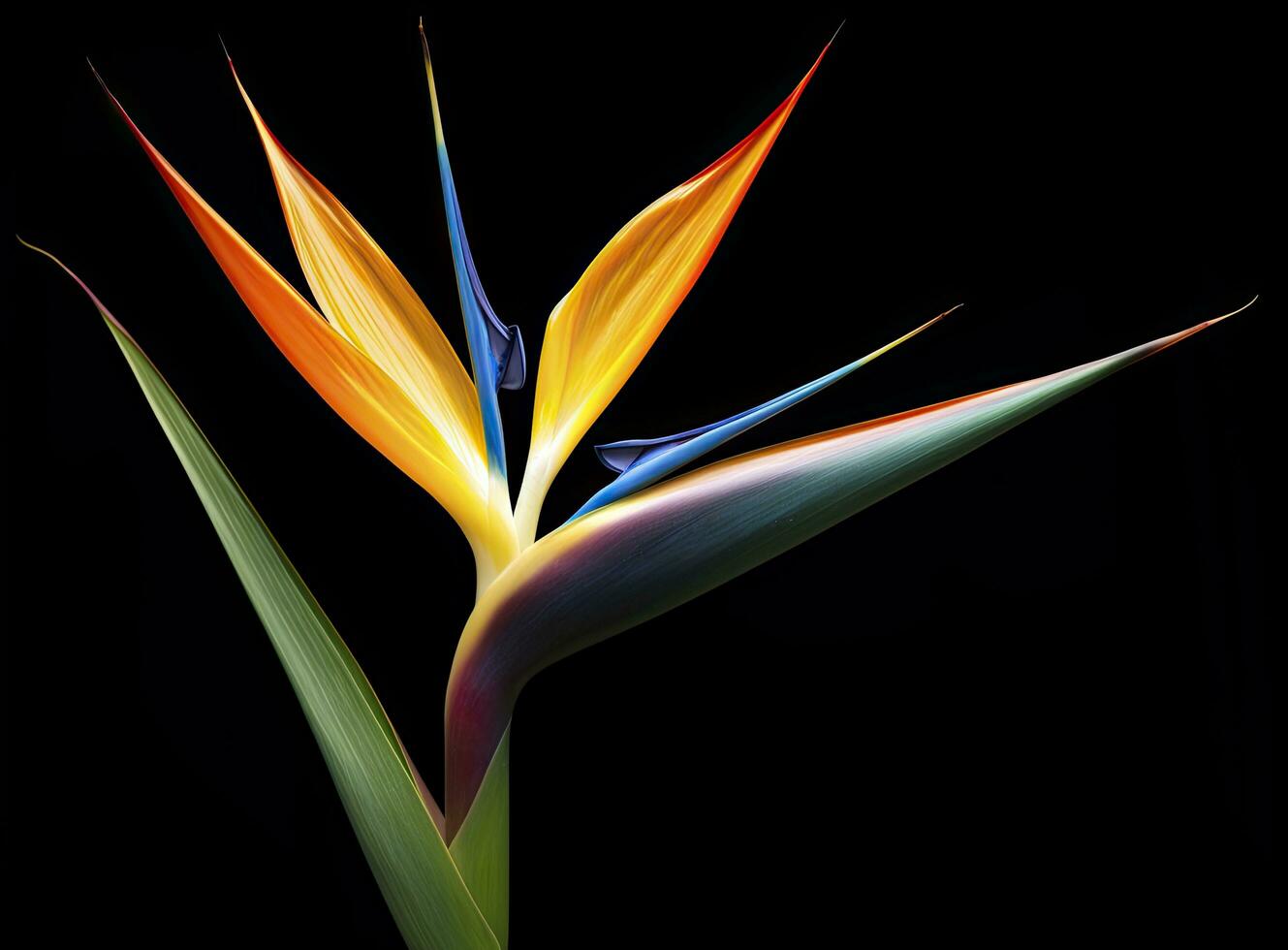 AI generated Bird of paradise flower isolated on black background. AI Generated photo