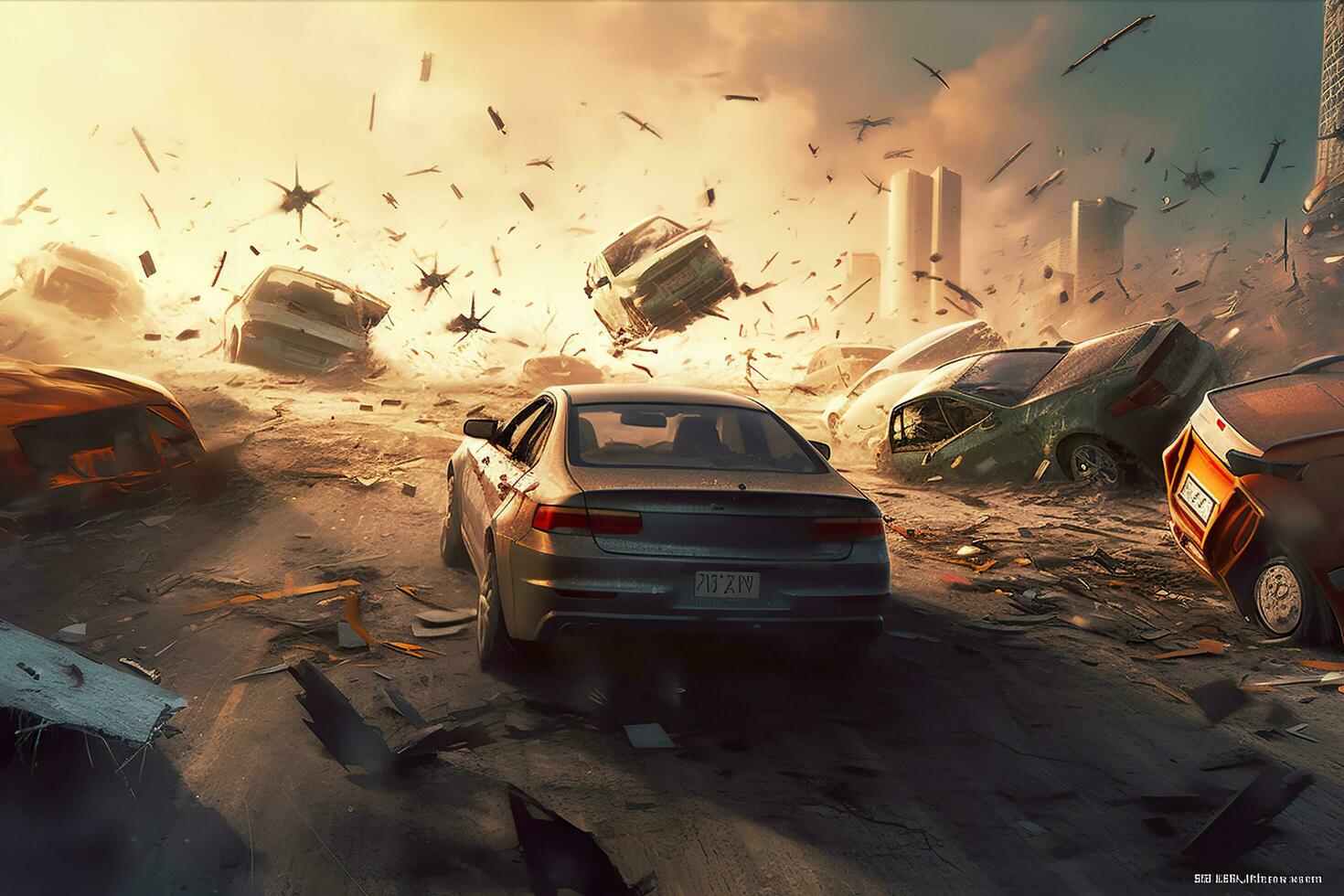 AI generated cars World collapse, doomsday scene, digital painting, digital illustration. AI Generative photo