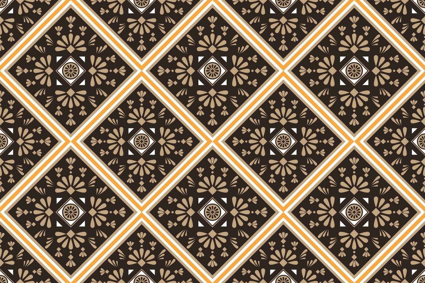Seamless pattern based on traditional folk art ornaments. Colorful flowers on brown background. vector