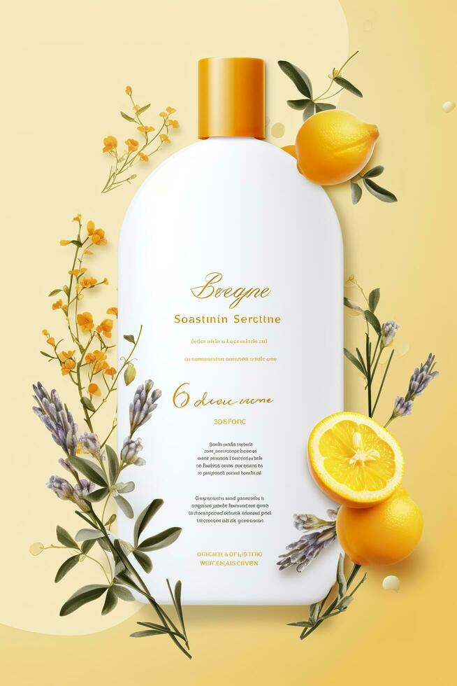 AI generated Beautiful flyer to present a store that sells products, body care, soap, cream, oil. Generative AI photo