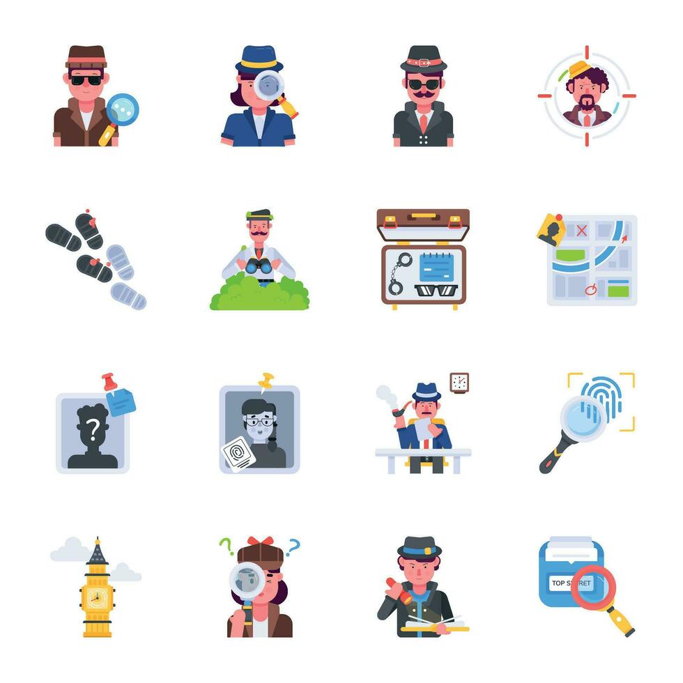 Collection of Crime Investigation Flat Icons vector