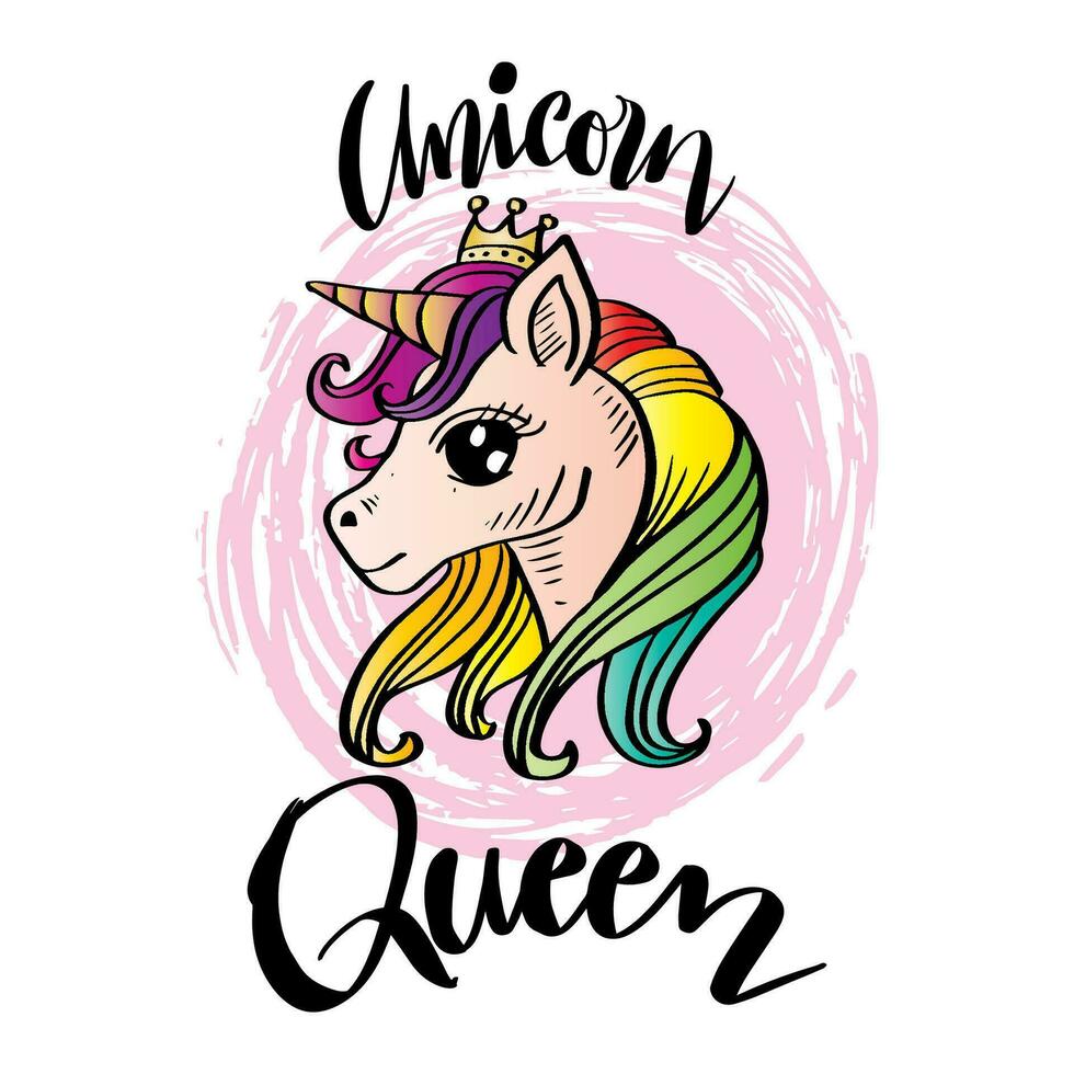 reina unicornio, letras a mano. vector