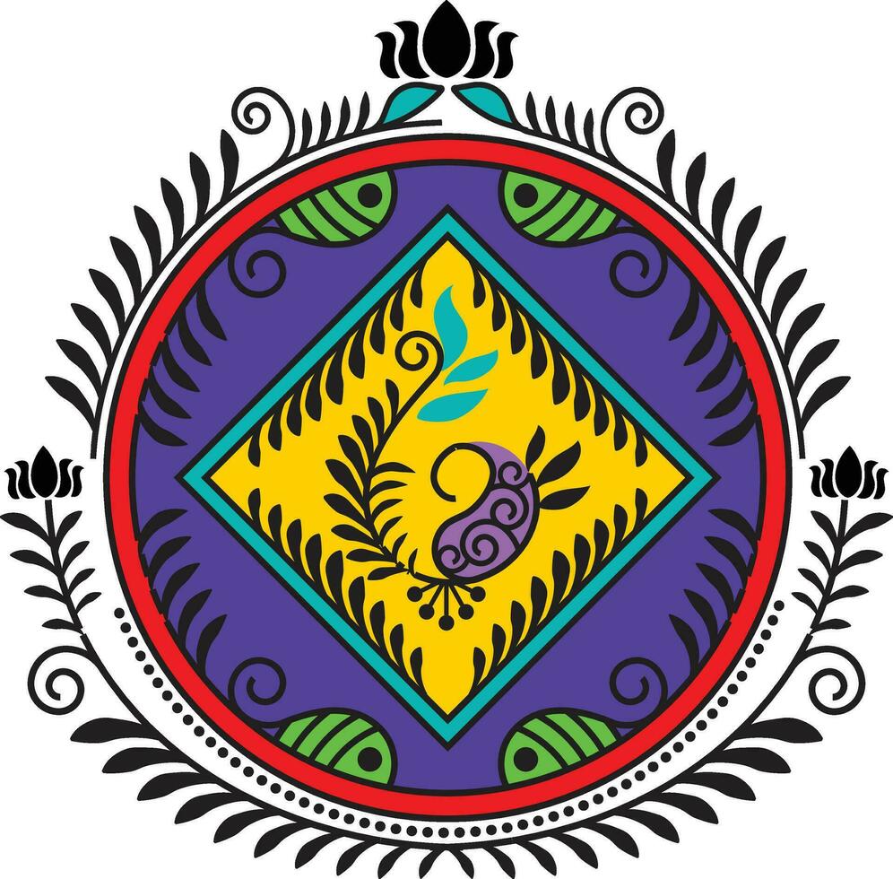 Indian Traditional and Cultural Rangoli, Alpona, Kolam, or Paisley vector line art. Bengal art India. for textile printing logo wallpaper