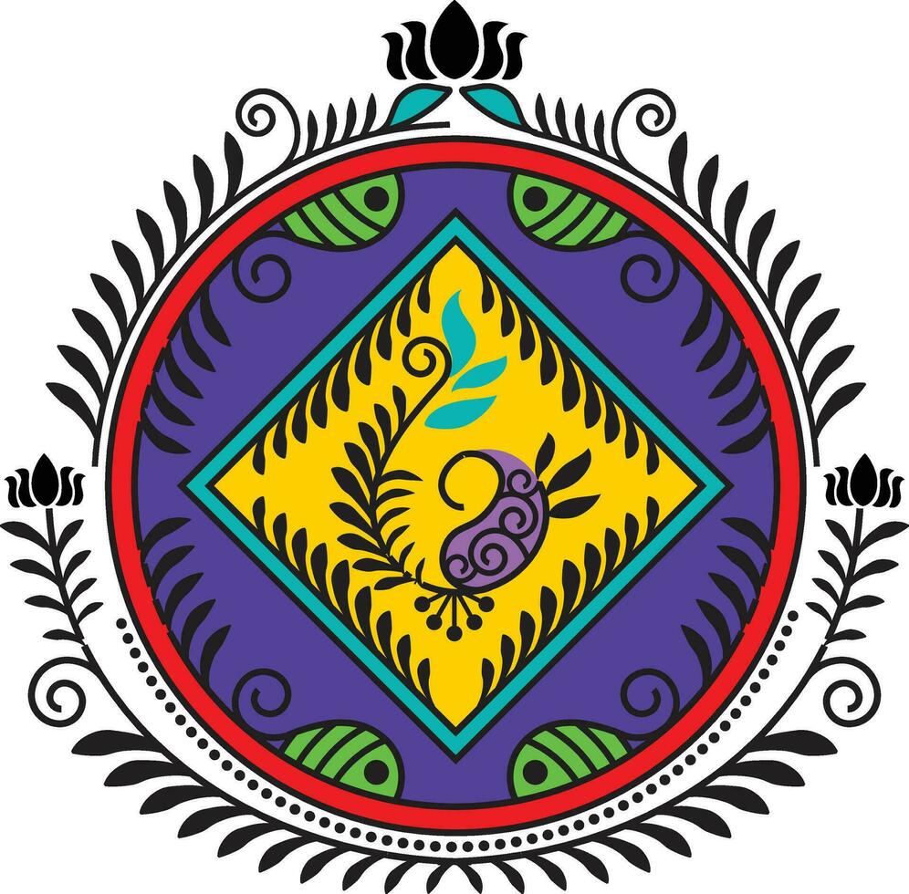 indio tradicional y cultural rangoli, alpona, kolam, o cachemir vector línea Arte. Bengala Arte India. para textil impresión logo fondo de pantalla