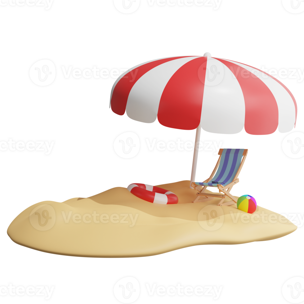 Beach clipart flat design icon isolated on transparent background, 3D render Summer and beach concept png