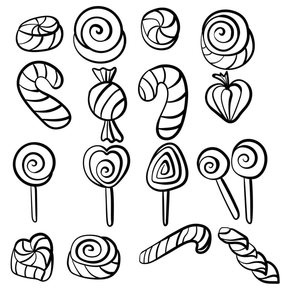 Set of sweets, outline doodle candies for the holiday vector