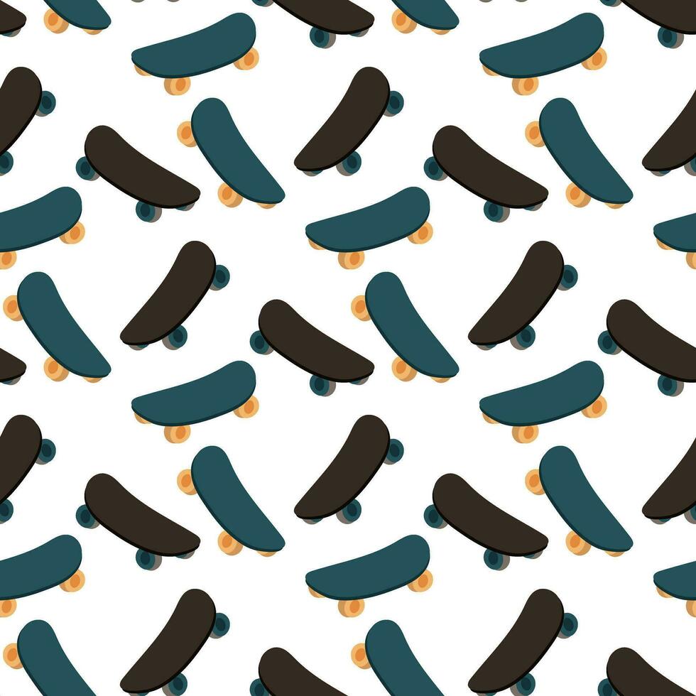 Hand-drawn seamless pattern for skateboarding. The texture of the background for skateboarding. Illustration of doodles for skateboarding. Vector seamless repeating pattern. A board for riding