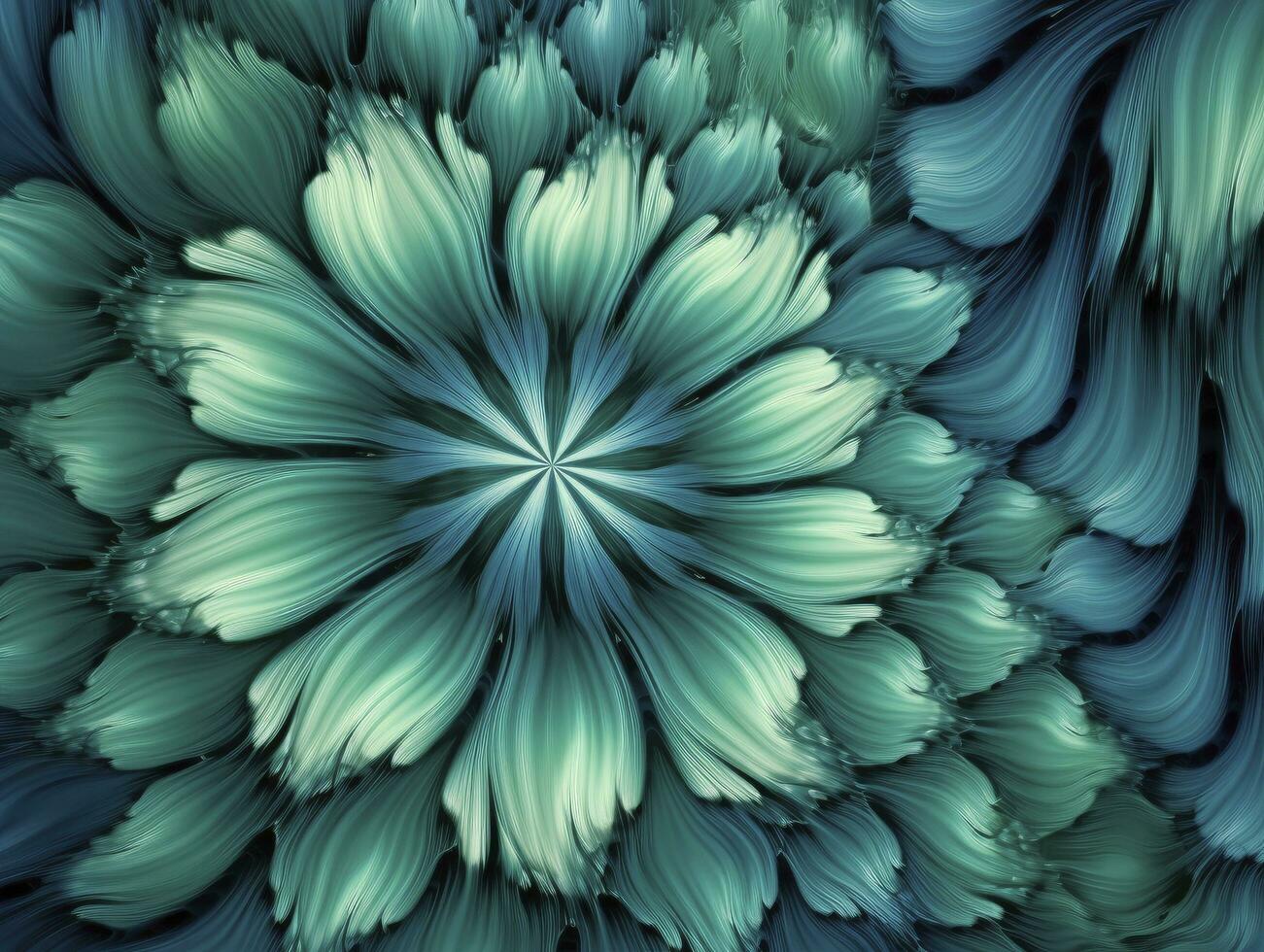 AI generated Aqua and Green psychedelic fractal.  AI Generated photo