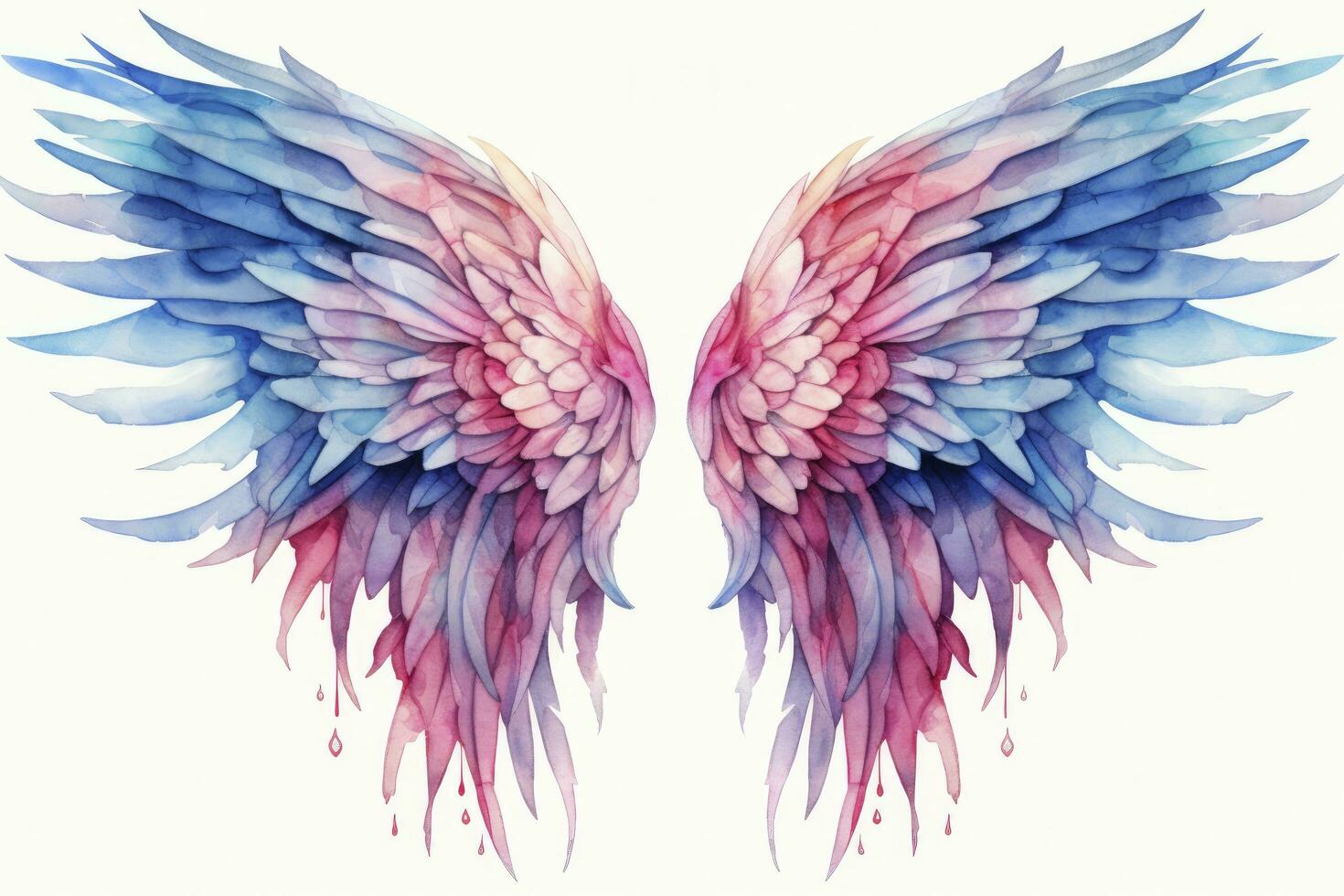 AI generated Beautiful magic watercolor blue pink wings. AI Generated photo