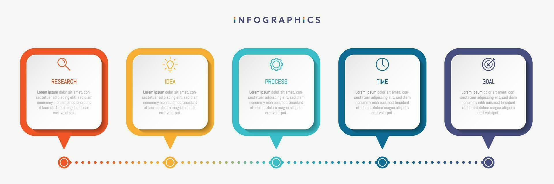Modern business infographic template, square shape with 5 options or steps icons. vector