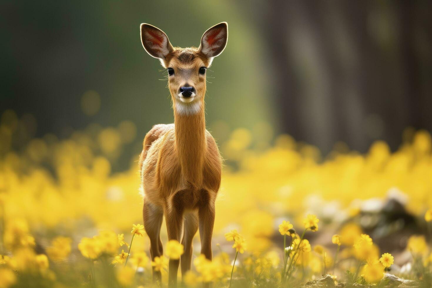 AI generated Female roe deer with beautiful flower. AI Generated photo