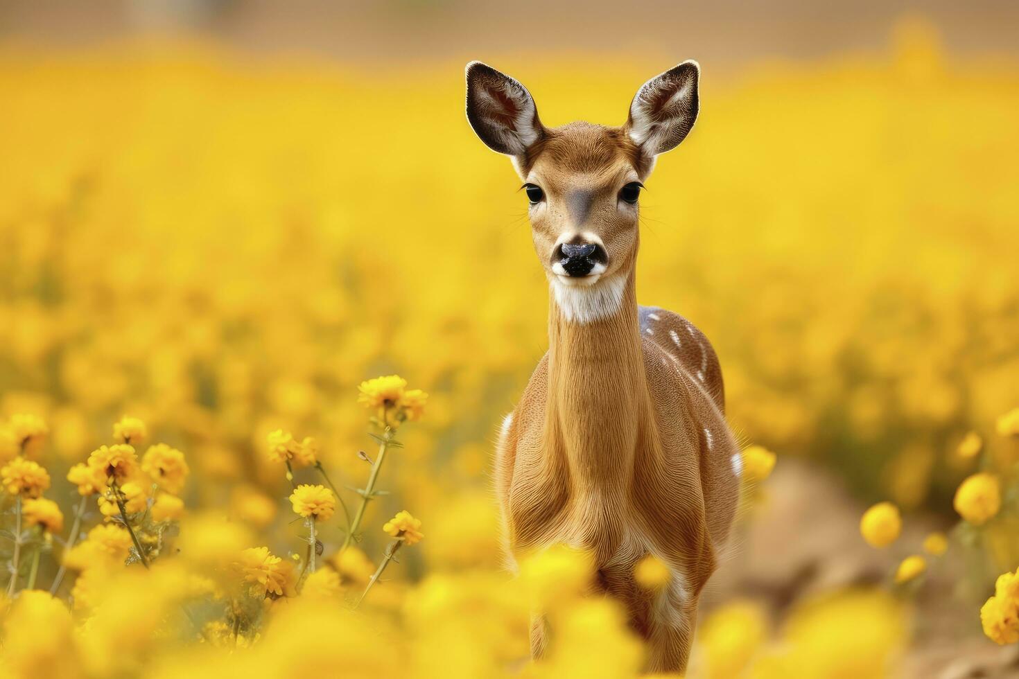 AI generated Female roe deer with beautiful flower. AI Generated photo