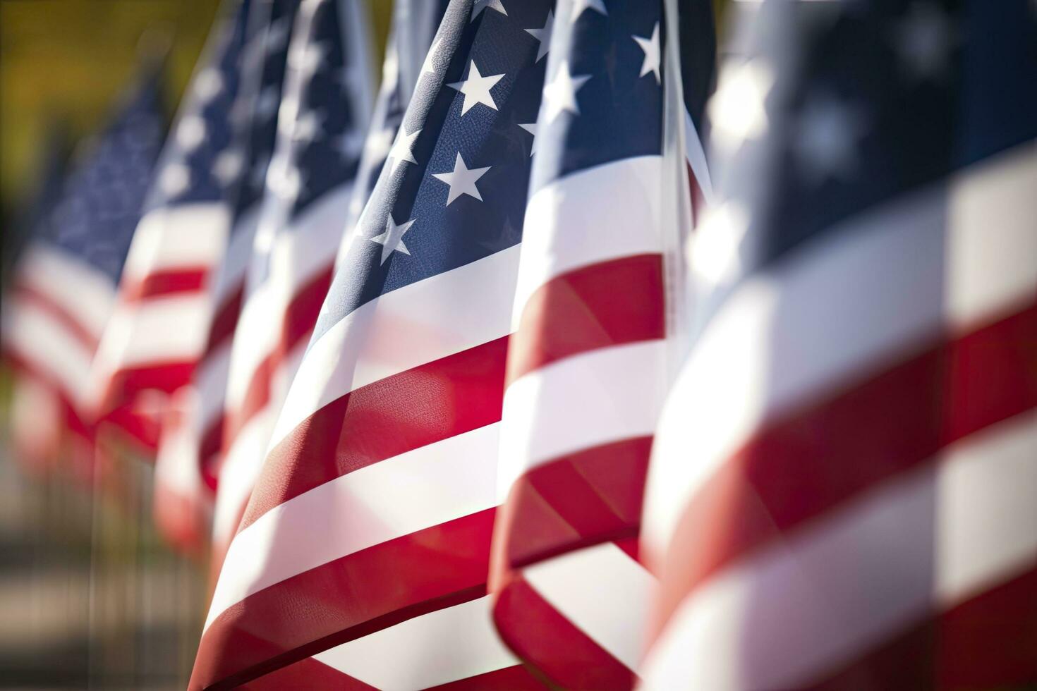 AI generated Closeup of an American flag in a row. memorial day photo